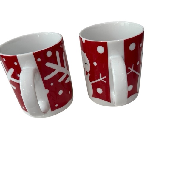 Crate & Barrel Christmas Coffee Mugs Lot of Two 12 oz ceramic Reindeer Snowman - Picture 2 of 4